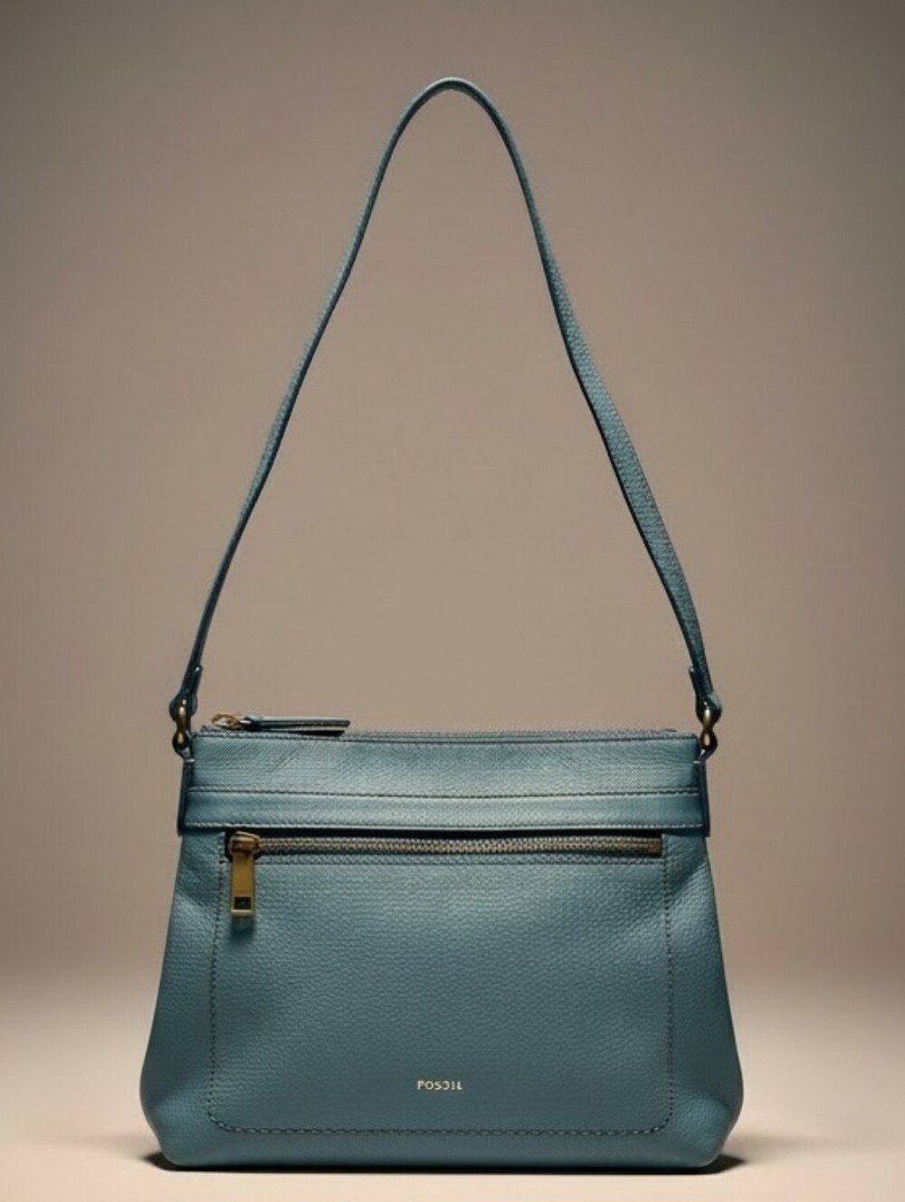 Fossil Blue Pebbled Leather Crossbody Bag Minimalist Everyday Soft Girl Purse